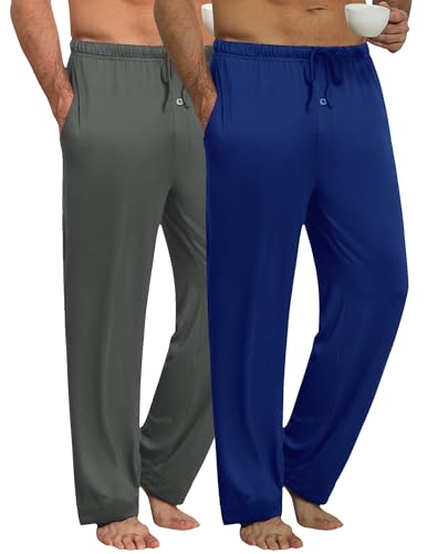 Ekouaer Pijama de 2 piezas para hombre ligeros para hombre ropa de estar por casa y ropa de dormir pijamas para hombre de ajuste cómodo cuadros blancos azules y negros, XL