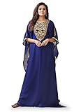 Robe longue islamique avec perles à la main, caftan Takchita pour femme, bleu, Taille XL