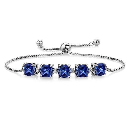 Gem Stone King 4-7 Cttw Gemstone Birthstone and Lab Grown Diamond Tennis Bracelet For Women | 925 Sterling Silver | 6MM Cushion | Bollo Bracelet | Fully Adjustable Up to 9 Inch | Easy-On Easy-Off