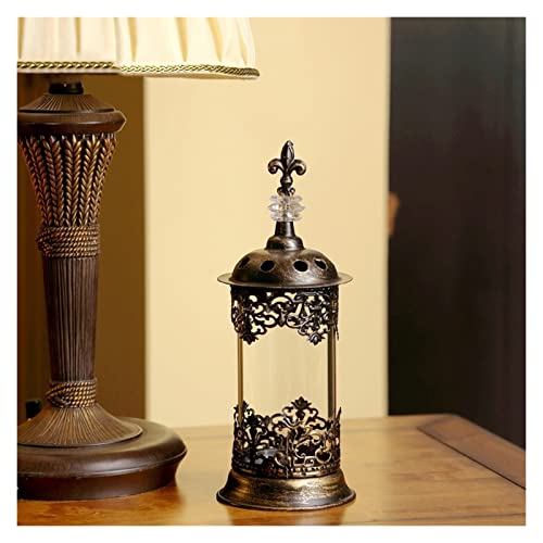 Candlesticks Holder European Candlestick Table Decoration Bronze Retro Iron Glass Golden Floor Wind Lamp Outdoor Candlestick Candelabra (Size : Grey)
