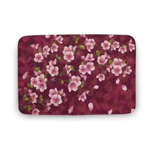 玄関マット室内 美しい桃の花 花柄 和風 泥落としマット 滑り止め 50x80cm 大判 カーペット 耐摩耗性 吸水 ドアマット バスマット ふわふわ 柔らか 洗える 抗菌防臭 足拭きマット 廊下 洗面所 掃除 ラグマット オールシーズン適用 水洗い お手
