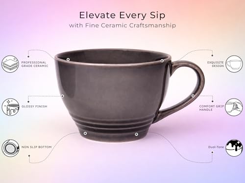 Image of Bodhi House Large Ceramic Coffee Mug | Microwave & Dishwasher Safe | Bone-Ash Free Cappuccino Mug | Multi-Purpose Food Grade Latte Coffee Mug Ideal for Daily Use & Gifting (500ml | Smoke Grey)