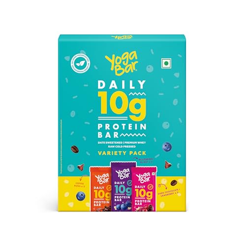 Yogabar Variety Pack 10 grams Protein Bars (6 Bars), Pro-Blend & Premium Whey,100% Veg, Rich Protein Bar with Date, Vitamins, Fiber, Energy & Immunity for fitness.
