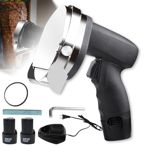 Cordless Electric Kebab Slicer, 80W Commercial Handheld Turkish Kebab Knife with 2 Rechargeable Battery, 0-8mm Adjustable Slice Thickness, Shawarma Doner Kebab Knife for Roast Meat Shops, Restaurants