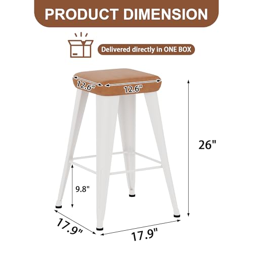 Image of Yongchuang Bar Stools Set of 2, 26 inch Backless Upholstered Counter Stools with Metal Legs Modern PU Leather Kitchen Island Barstools