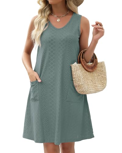 Image of elescat Swimsuit Coverup Summer Dresses for Women Eyelet Casual Loose Sleeveless Sundress with Pockets 2026