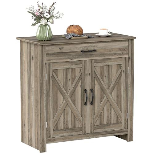 HOMCOM Farmhouse Sideboard Buffet Cabinet, Barn Door Coffee Bar Cabinet