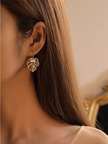 Gold Leaf Earrings For Women Girls Lightweight Statement Palm Leaf Drop Dangle Earrings Ginkgo Leaf Flower Dangling Earring Big Fashion Boho Hook Earrings Jewelry Gift (Ea82-Gold) #TOP2