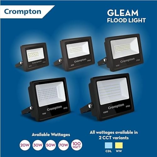 Image of Crompton Aluminium Gleam 70 Watt Outdoor Waterproof LED Flood Light | Wide Angle Beam | (Cool Day Light 6500K) - Pack Of 1