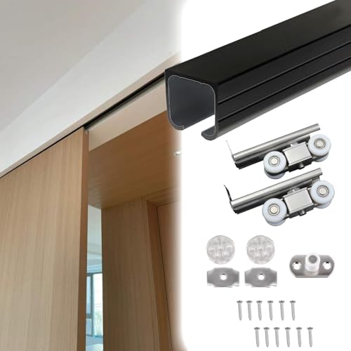 ERRULAN Porte coulissante Placard Rail De Porte De Placard, Kit De Rail De Porte De Placard Robuste, Convient pour Un Ensemble De Rails De Porte De Poches(Black,36in/91.44cm)