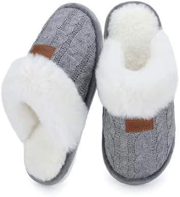 NineCiFun Women's Comfy Scuff Slippers Faux Fur House Slippers Fu...