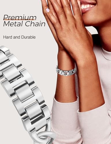 Image of JR.DM Silver Watch Bands for Women Compatible with Apple Watch 46mm 42mm(S3 /2 /1) 44mm 45mm 49mm Adjustable Metal Single Chain Bracelet for iWatch Series 11 /10 /9 /8 /7 /6 /5 /4 SE 3 /2 /1 Ultra (No Case)