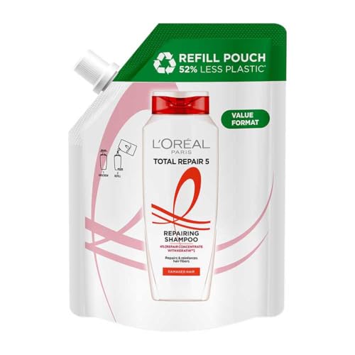 L’Oréal Paris Total Repair 5 Repairing Shampoo Refill Pouch With Keratin XS For Damaged Hair, 500ml