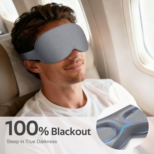 Vynix® Sleep Mask for Men Women - 100% Blackout Cooling Eye Masks for Sleep - 3D Sleeping Mask for Side Sleepers - Zero Pressure Lash Extensions Eye Cover Shade for Airplane Travel Essentials, Grey — view 2