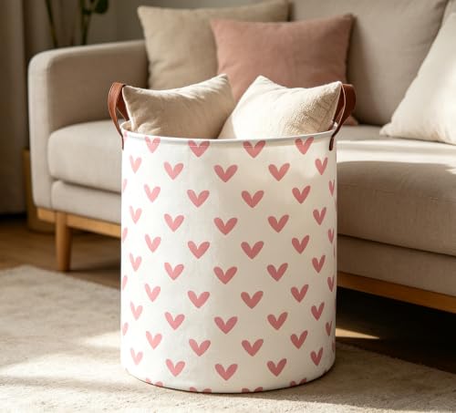 Image of 19.7 inch Pink Laundry Basket,Dirty Clothes Hamper,Waterproof Storage Bin,Room Decor(Pink Heart)