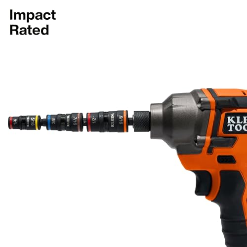 Image of Klein Tools 32910RCHT Impact Driver, 7-in-1 SAE Impact Socket Set with Ratcheting Handle, Flip Socket with 1 /4, 5 /16, 3 /8, 7 /16, 1 /2 and 9 /16-Inch Nut Driver Sizes and 1 /4-Inch Bit Holder