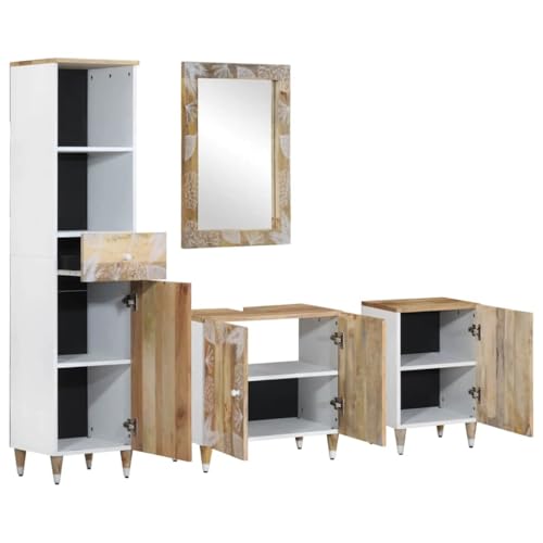 Genérico Wenjingqi Conjunto de Muebles de baño 4 Piezas Madera Maciza de Mango, Marrón 3310137