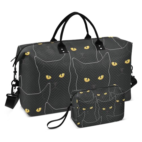 Cartoon Cute Black Cat Travel Duffel Bags Overnight Bag Gym Bag with Adjustable Strap for Workout Waterproof, Cartoon cute black cat, 1 size