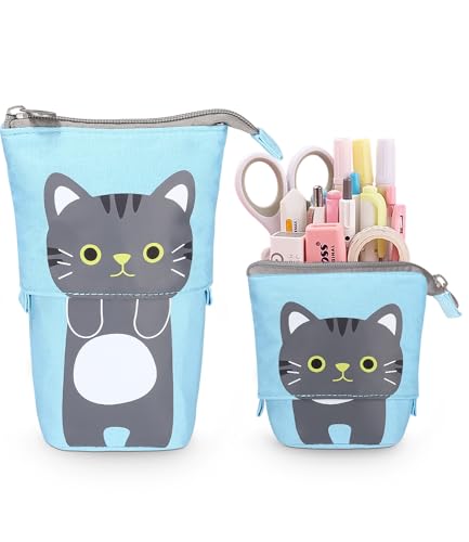 Xespis Federmäppchen Reißverschluss, Teleskopisch Mäppchen, 2-in-1 Standmäppchen, Federtasche Mädchen, Schüttelpenal Teenager, für Junge Mädchen Geschenke 7 8 9 10 11 12 Jahre(Grau-Katze)., 7.05 €