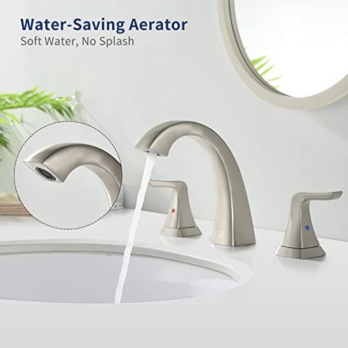 Bathroom Faucet Brushed Nickel,Widespread Bathroom Faucet For 3 Hole,Bathroom Sink Faucet 2 Handles Vanity Faucet,Homelody Lavatory Faucet 8 Inch With Pop Up Drain #TOP4