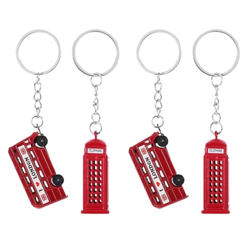 Amosfun Lot de 4 porte-clés Londres en alliage de zinc – cabine rouge & bus CLASSIC rétro pour sacoche et cadeaux souvenir UK