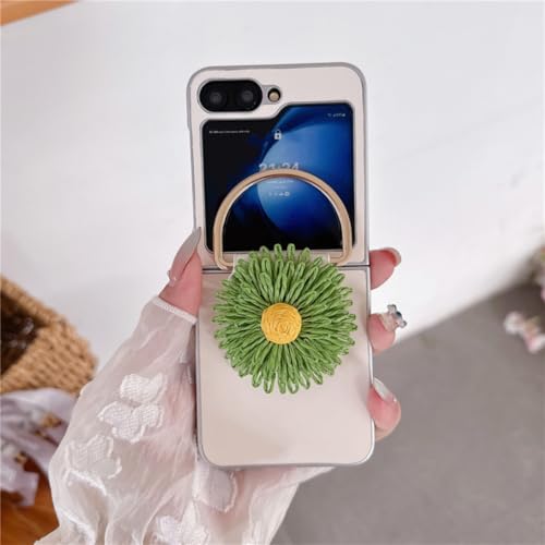Coque cuir Galaxy Z Flip 3 5G avec anneau support anti-chute motif fleurs