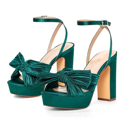 Elisabet Tang Vintage Bow Strappy Platform Chunky Block Heels Satin Bowknot Round Toe Sandals 4 inch for Evening Prom Comfortable2