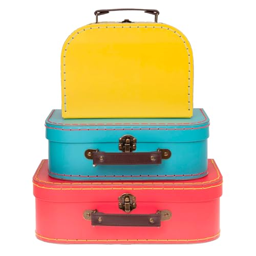 Jewelkeeper - Pappkoffer, Satz von 3 - Storage Geschenkboxen für Geburtstag, Hochzeit, Kinderzimmer, Büro Dekoration, Displays, Spielzeug, Fotos - Rot, Türkis und Gelb Aufbewahrungsboxen