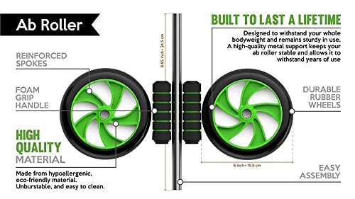 Image of LEAFED Anti-Skid Double Wheel AB Roller with Knee Mat | Heavy Duty Steel Handle Ab Exercise Equipment | Core & Abs Workout Roller for Men & Women-Assorted Color (Black-Green /Blue /Yellow)