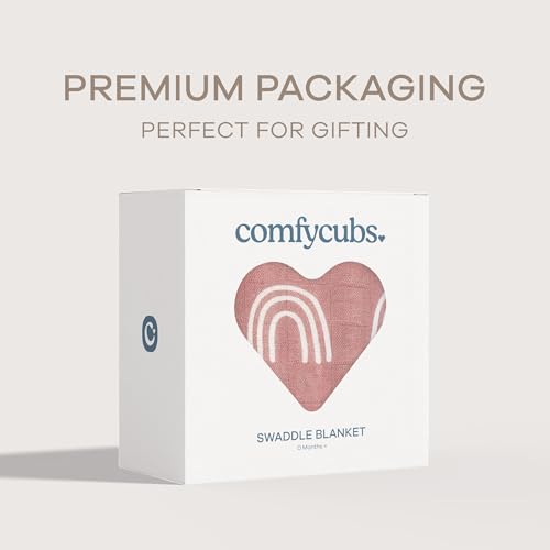 Image of Comfy Cubs Muslin Swaddle Blankets Pack of 1, 47 x 47 Inch Soft Cotton Baby Blanket Set, Large Multipurpose Wraps for Newborns - Self-Soothing Swaddles for Newborns - Mauve Rainbow