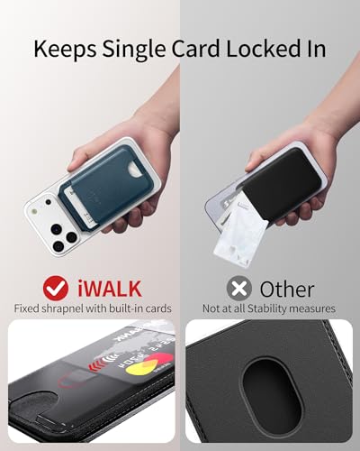Image of iWALK Stronger Magnetic Wallet, Upgraded for MagSafe Wallet, RFID Blocking, 5 Card Holder with Adjustable Stand, Slim Leather Phone Wallets for iPhone 16 /15 /14 /13 /12 Series, iPhone Wallets Navy Blue