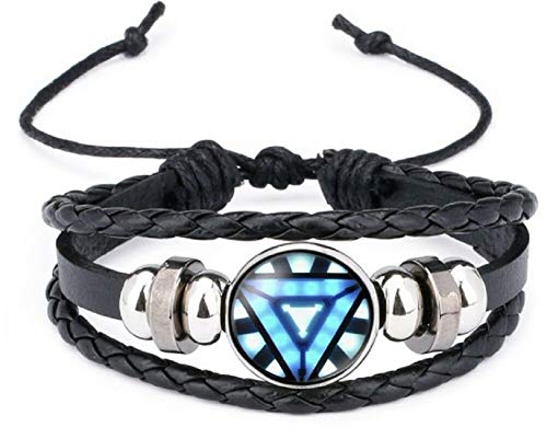 Ironman Arc Reactor Logo Glass Domed Braided Leather Bracelet