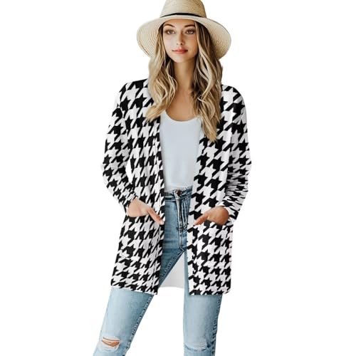 Image of Women's Aztec Open-Front Jacket Lightweight Casual Outerwear Native Western Aztec Pattern & Plaid Houndstooth Print