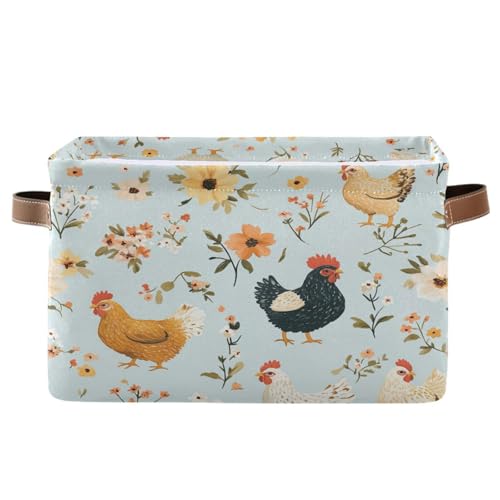 Organizador de tela de pollos floral verde azulado, caja de almacenamiento plegable para ropa, cesta de almacenamiento rectangular, cajas de tela para almacenamiento