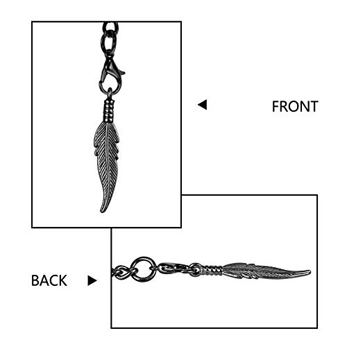 Treeweto Men's Albert Chain Pocket Watch Curb Link Key Chain 2 Hooks With Antique Black Leaf Pendant Design Charm Fob T Bar #TOP5