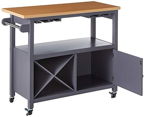 Kings Brand Furniture Grey / Natural Finish Wood Kitchen Storage Serving Cart With Wine Rack #TOP4