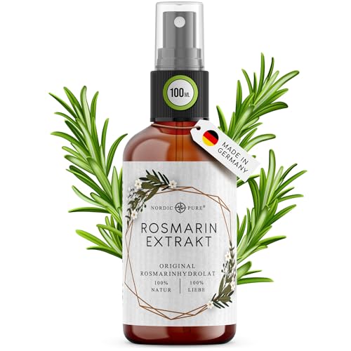 Rosmarinwasser 100ml | Für Haut & Haare von Nordic Pure | Vitalisierendes Rosmarin-Extrakt zur Pflege von dünnem, trockenem & brüchigem Haar | Rosmarin Hydrolat ohne Öl