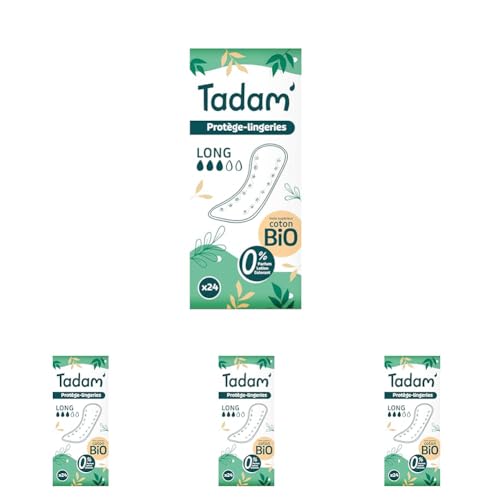 TADAM' - Protège-Lingeries Dermo-Sensitifs - Format Long - Coton Bio - Ultra discret - Sans substances toxiques - 24 unités (Lot de 4)