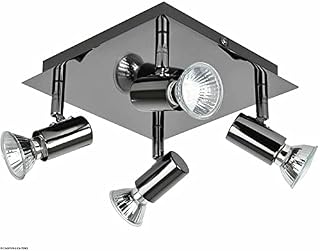 Auroh LED Ceiling Lights Modern Square Chrome 4 Way Adjustable GU10 Ceiling Spotlight Fittings Rotatable - for Kitchen Bedroom Loft Living Room Lounge (Black Chrome)