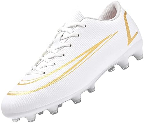 ASOCO DREAM Men's Soccer Shoes Firm Ground Soccer Cleats Professional Low-Top Athletic Football Shoes Indoor Outdoor Futsal Turf Training Sneakers,White,6 US