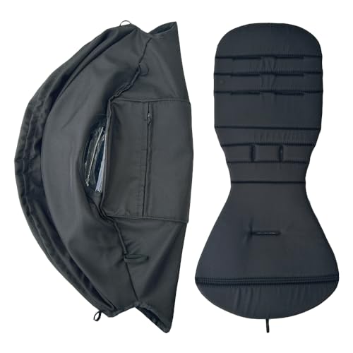 Image of Baby Stroller Seat Cushion and Canopy Compatible with Babyzen YOYO 2 and YOYO+, Pushchair Accessories Replacement Kit, Waterproof Double-Layer Fabric (Black)