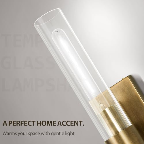 Image of Brass Wall Sconces Set of Two, 22.8 inch Sconces Wall Lighting 2-Light, Gold Bathroom Wall Sconces, Glass Vanity Lights, Indoor Wall Sconce for Bathroom, Bedroom, Living Room, Hallway