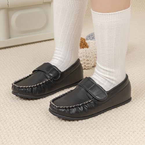 Image of Toddler Boys Girls PU Leather Loafers Little Kids Slip-On Texture Flats Boat Wedding Dress Shoes School Uniform Moccasins Daily Walking Shoes(Toddler /Little Kids)