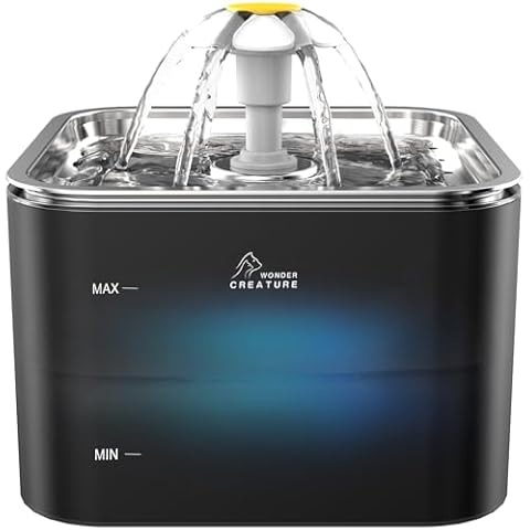 Crystal Cat Water Fountain Stainless Steel Lid, 101oz/3L Pet Fountain with LED Light for Cats and Dogs (Black) Cover