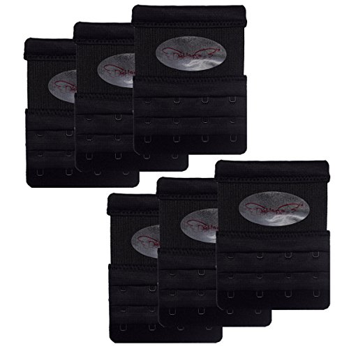 DoHope Extensores de Sujetador Para Mujer 4 Ganchos 3 Filas de Sujetador Extensor de Elástica (Blanco/Negro/Carne) (6 Piezas Negro)