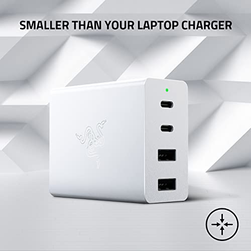 Image of Razer USB-C 130W GaN Charger: 4 Ports - Super Fast Charging for Laptops, MacBook, iPad, iPhone, Samsung Galaxy - Charge Multiple Devices - Compact & Travel Ready - International Plugs Included - White