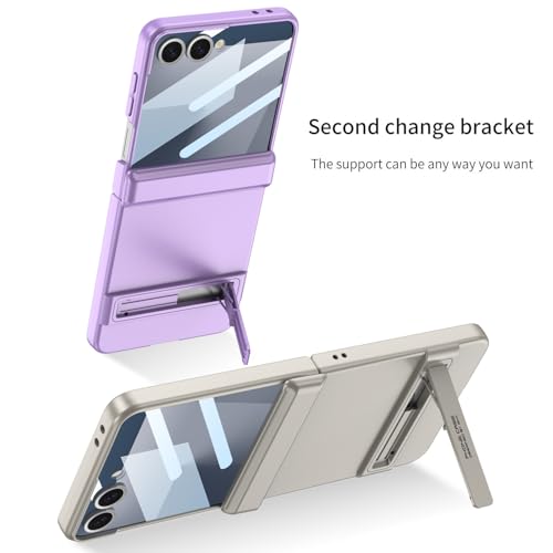 Image of Midkart Magnetic Cover Compatible with Samsung Galaxy Z Flip 7 Release 2025 Hinge Protection Kickstand Hard PC with Front Glass Cover 360-degree Protection, Beige