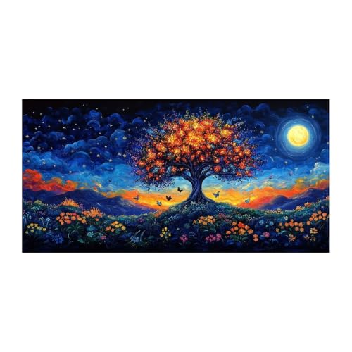 Cuadros decorativos modernos con árbol de la vida colorido y luna para decoración de salón