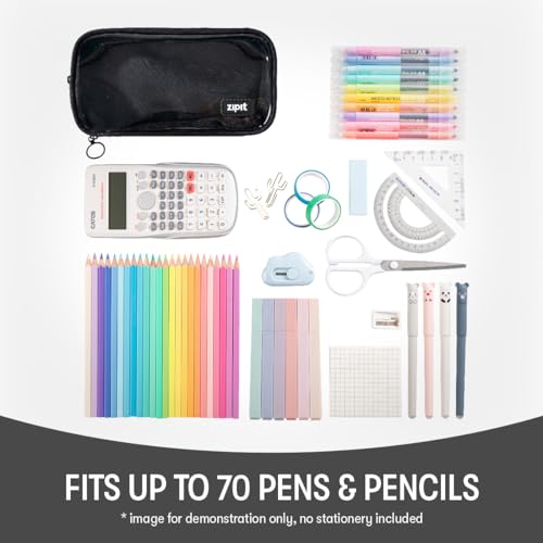 Image of ZIPIT Half & Half Pencil Case, 3 Compartment Zipper Pouch for School, Stationery Bag for Teen Girls Boys and Adults, Black