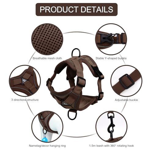 Cat Harness and Leash Set, Upgraded Escape Proof Adjustable Kitten Vest with Lead for Small Cat Outdoor Walking, Soft Breathable Mesh Jacket with Reflective Strips for Dark Night (S, Coffee Brown) - Image 4